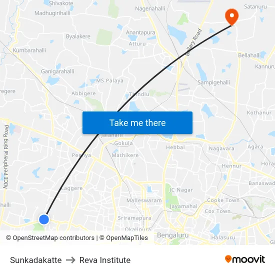 Sunkadakatte to Reva Institute map