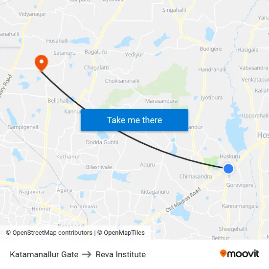 Katamanallur Gate to Reva Institute map