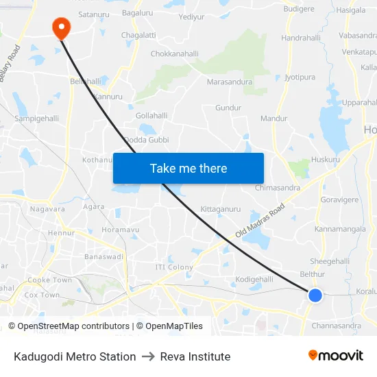 Kadugodi Metro Station to Reva Institute map