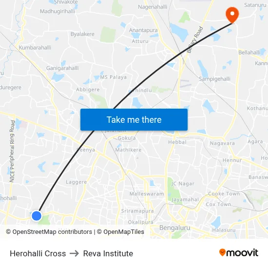 Herohalli Cross to Reva Institute map