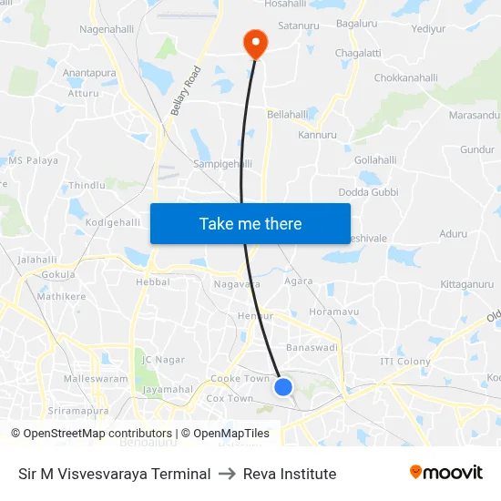 Sir M Visvesvaraya Terminal to Reva Institute map
