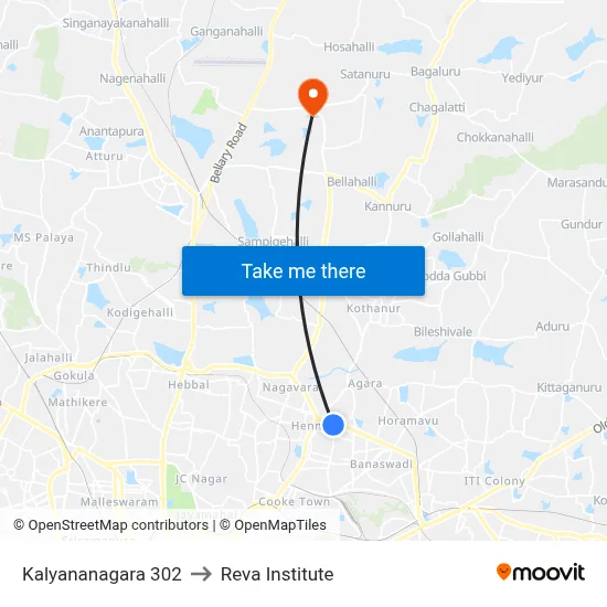 Kalyananagara 302 to Reva Institute map