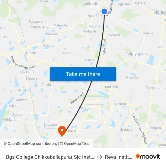 Bgs College Chikkaballapura( Sjc Institute) to Reva Institute map
