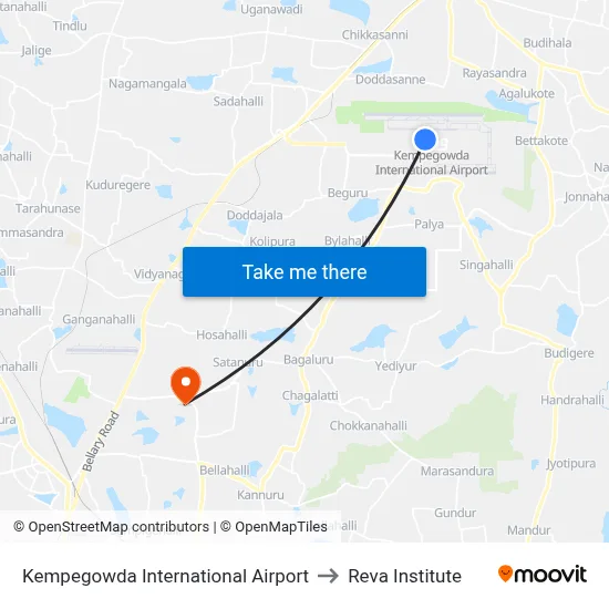Kempegowda International Airport to Reva Institute map