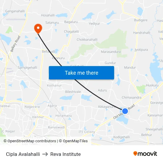 Cipla Avalahalli to Reva Institute map