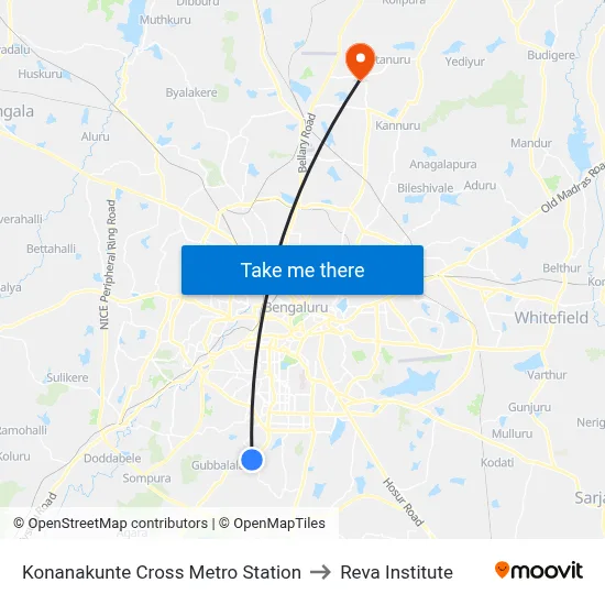 Konanakunte Cross Metro Station to Reva Institute map