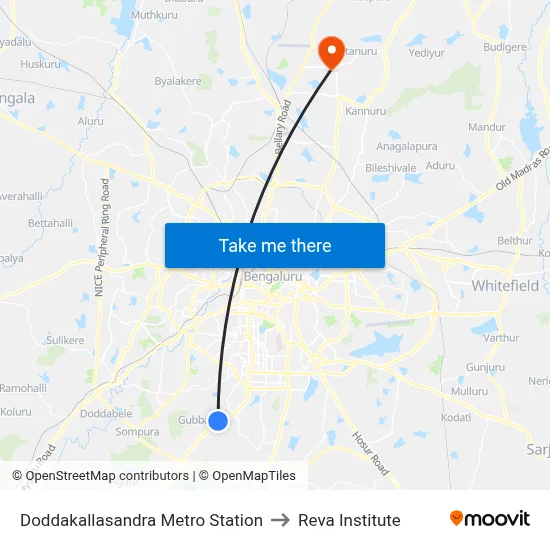 Doddakallasandra Metro Station to Reva Institute map