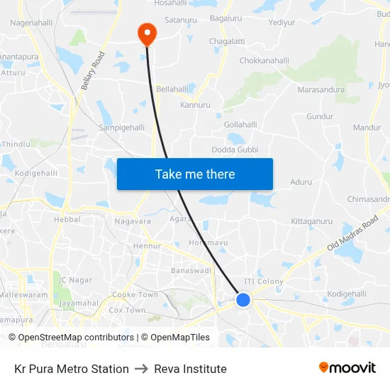 Kr Pura Metro Station to Reva Institute map
