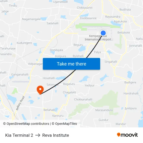 Kia Terminal 2 to Reva Institute map