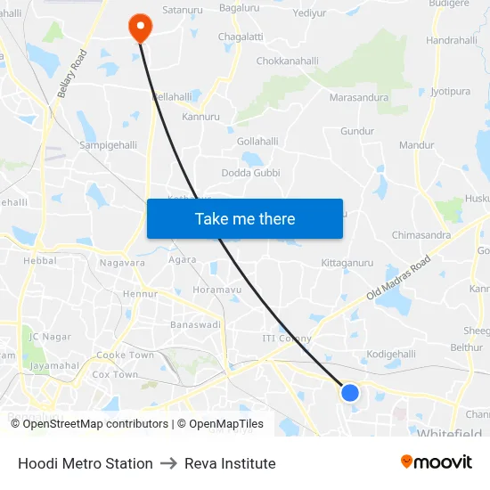 Hoodi Metro Station to Reva Institute map