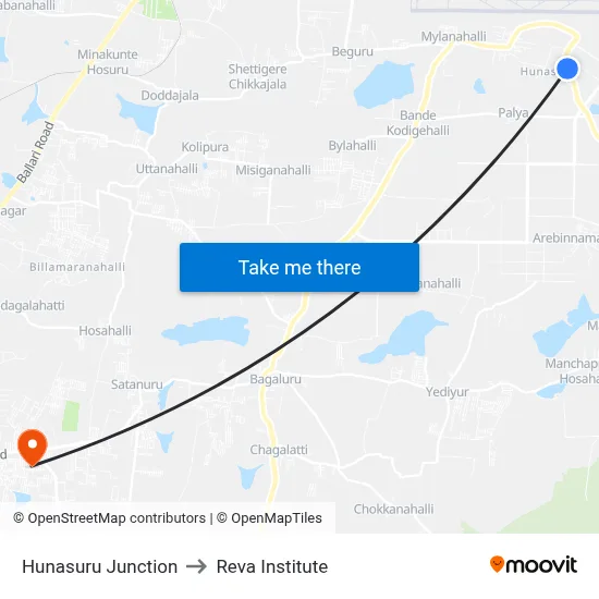 Hunasuru Junction to Reva Institute map