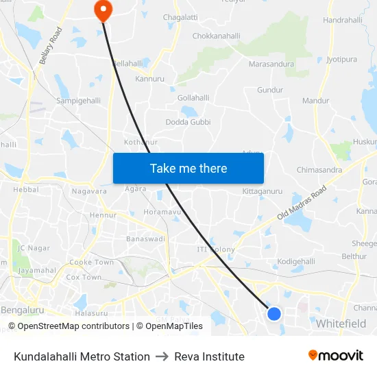 Kundalahalli Metro Station to Reva Institute map