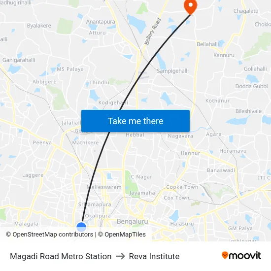 Magadi Road Metro Station to Reva Institute map