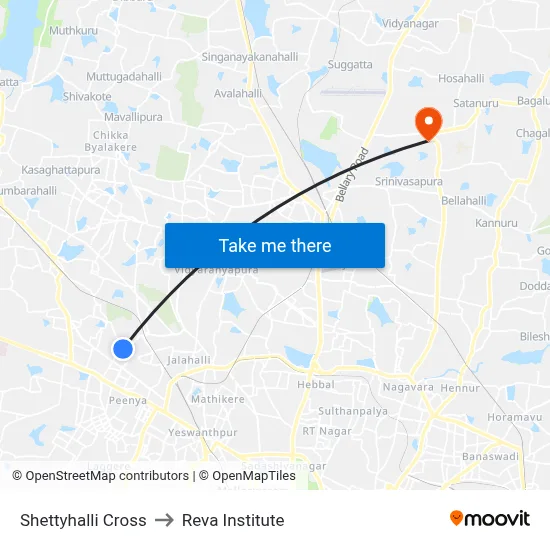 Shettyhalli Cross to Reva Institute map
