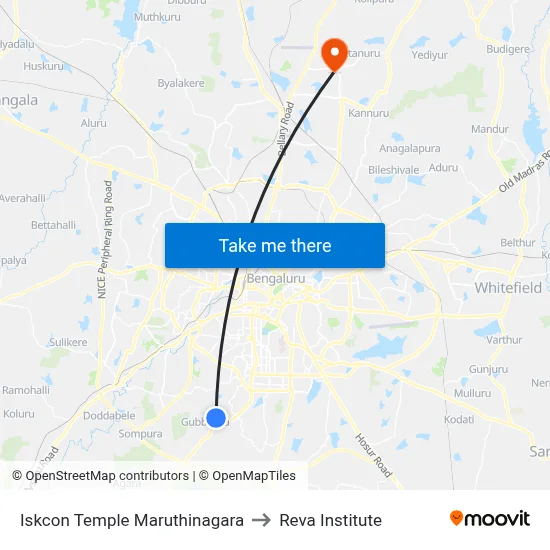 Iskcon Temple Maruthinagara to Reva Institute map
