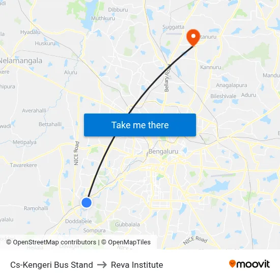 Cs-Kengeri Bus Stand to Reva Institute map