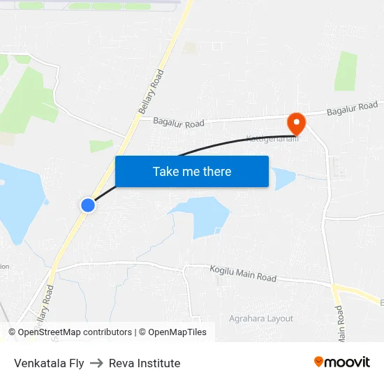 Venkatala Fly to Reva Institute map