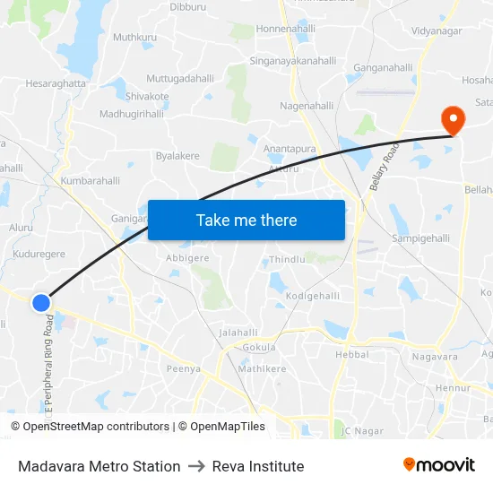 Madavara Metro Station to Reva Institute map