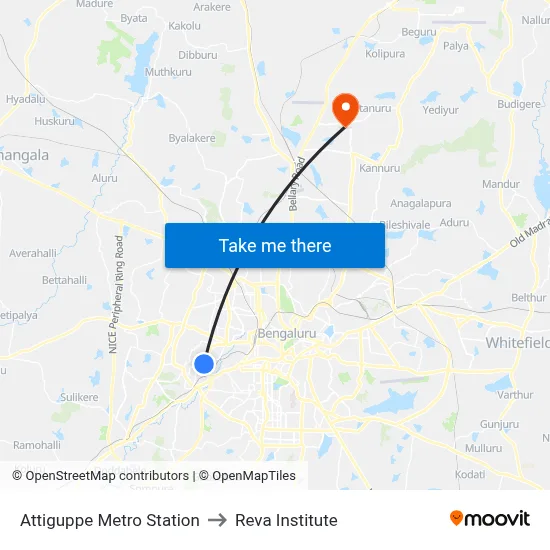 Attiguppe Metro Station to Reva Institute map