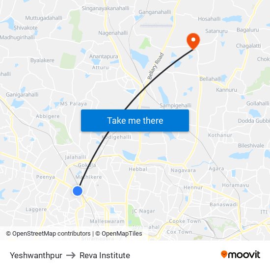 Yeshwanthpur to Reva Institute map