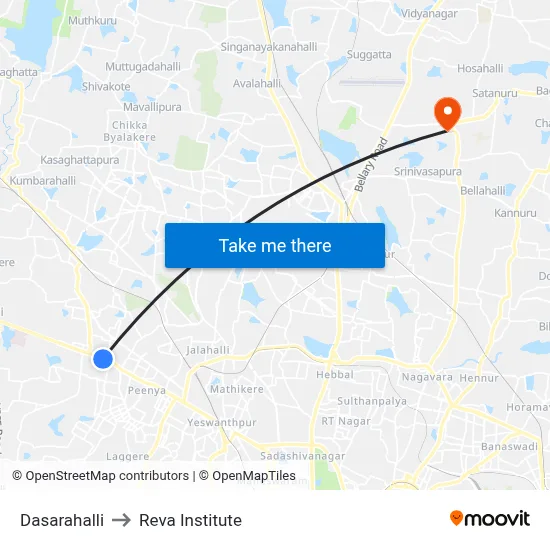 Dasarahalli to Reva Institute map