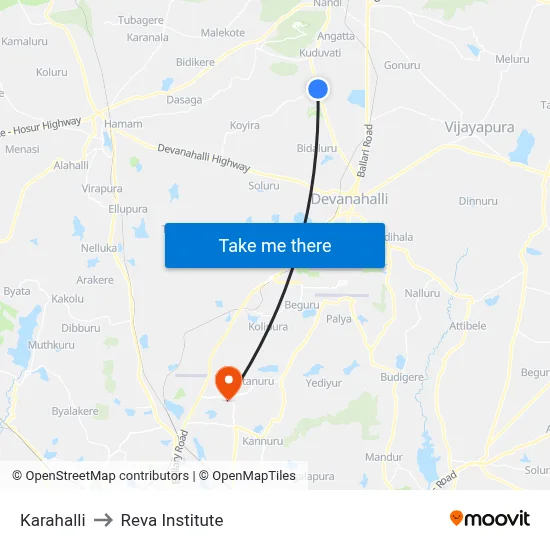 Karahalli to Reva Institute map