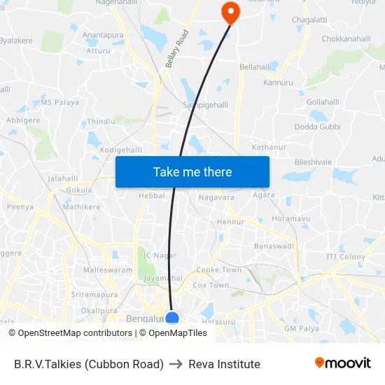 B.R.V.Talkies (Cubbon Road) to Reva Institute map