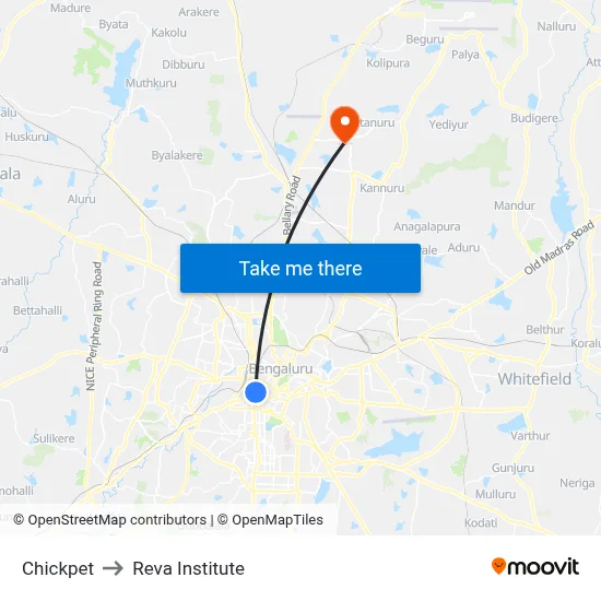 Chickpet to Reva Institute map