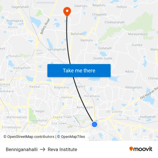 Benniganahalli to Reva Institute map