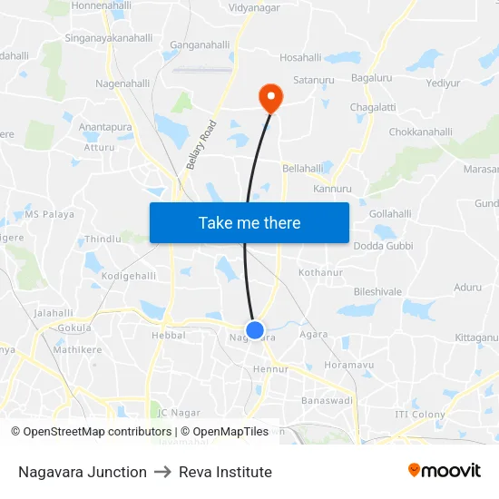 Nagavara Junction to Reva Institute map