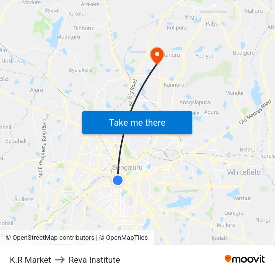 K.R Market to Reva Institute map