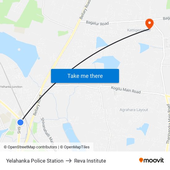 Yelahanka Police Station to Reva Institute map