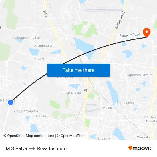 M.S.Palya to Reva Institute map