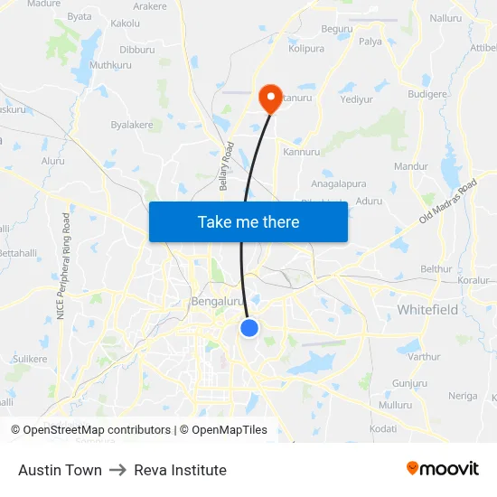 Austin Town to Reva Institute map