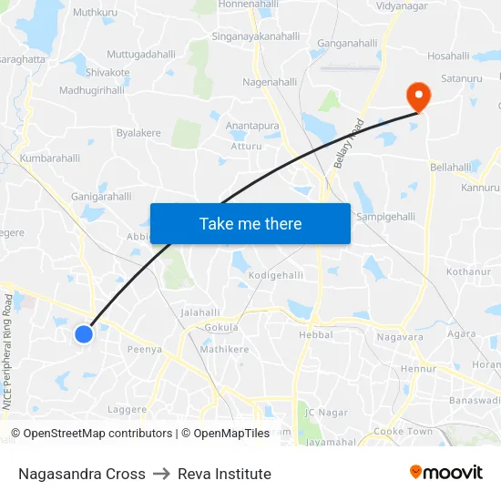 Nagasandra Cross to Reva Institute map