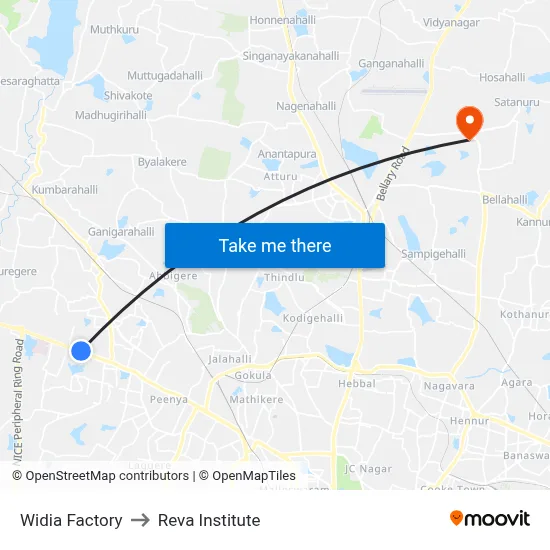 Widia Factory to Reva Institute map