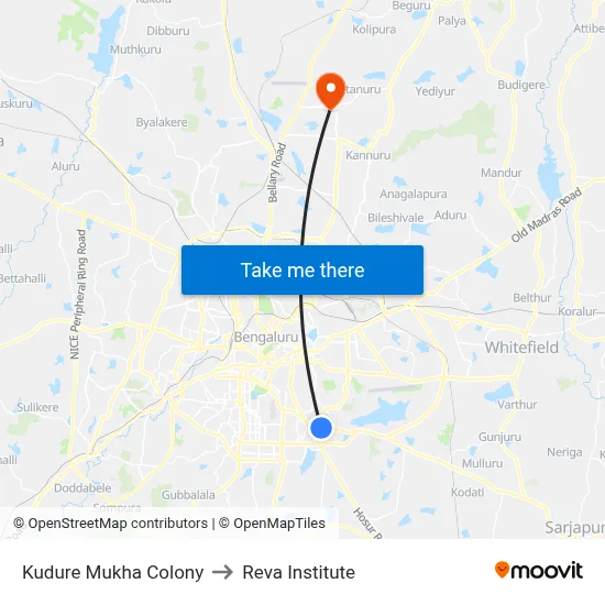 Kudure Mukha Colony to Reva Institute map