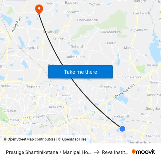 Prestige Shantiniketana / Manipal Hospital to Reva Institute map