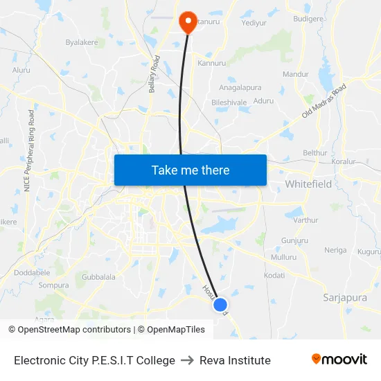 Electronic City P.E.S.I.T College to Reva Institute map