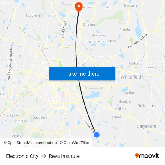 Electronic City to Reva Institute map