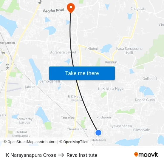 K Narayanapura Cross to Reva Institute map