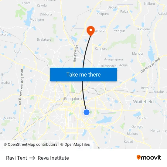 Ravi Tent to Reva Institute map