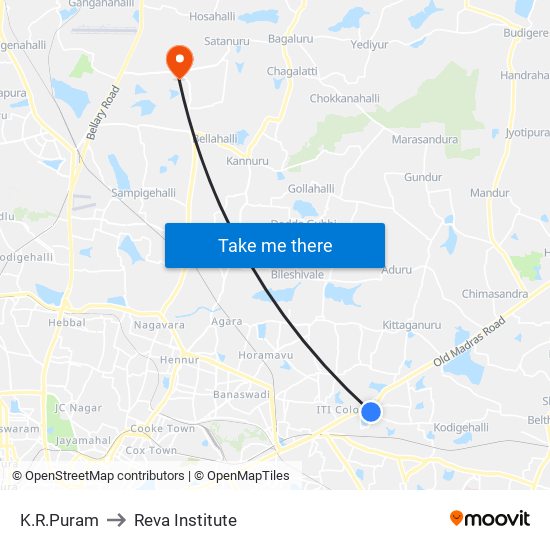 K.R.Puram to Reva Institute map