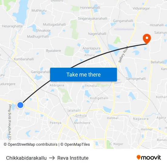 Chikkabidarakallu to Reva Institute map