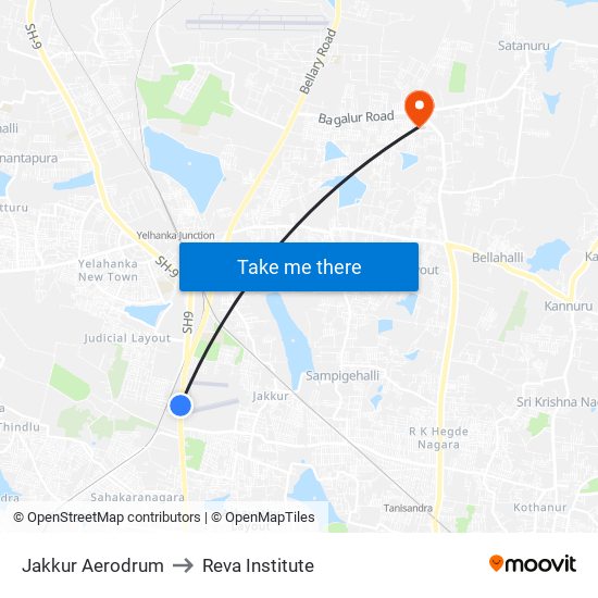 Jakkur Aerodrum to Reva Institute map