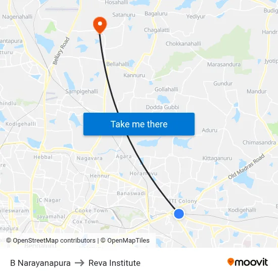 B Narayanapura to Reva Institute map