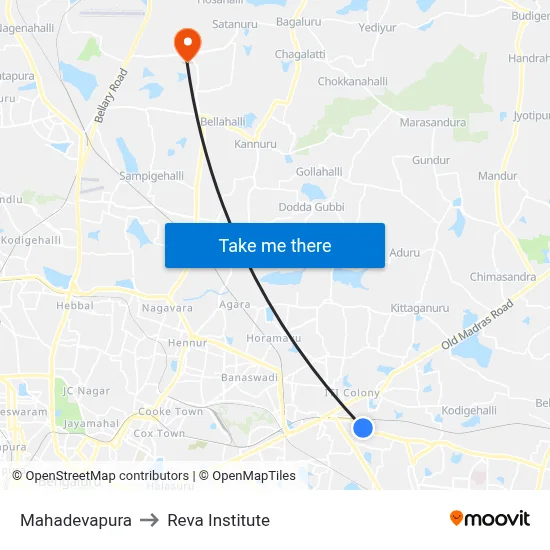 Mahadevapura to Reva Institute map
