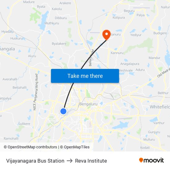 Vijayanagara Bus Station to Reva Institute map
