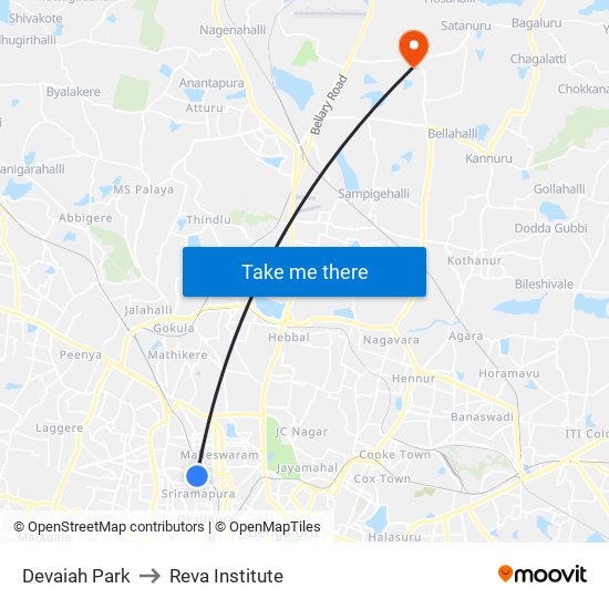 Devaiah Park to Reva Institute map