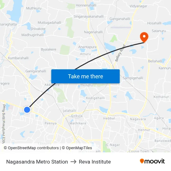 Nagasandra Metro Station to Reva Institute map